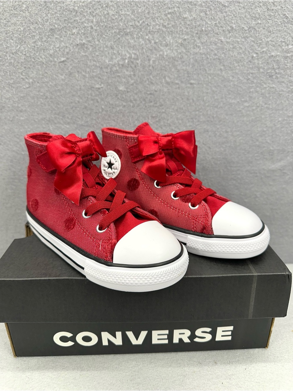 Converse 1V HI Kids 10 All Star Bow Polka Dot Easy On Hi Top Sneakers A15143F